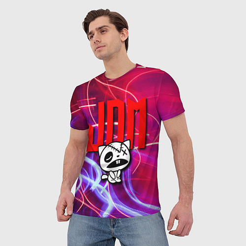 Мужская футболка JDM style - одноглазый котик / 3D-принт – фото 3