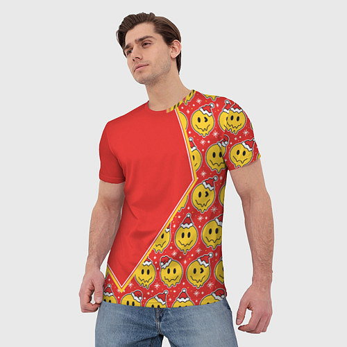 Мужская футболка Новогодние смайлы / 3D-принт – фото 3