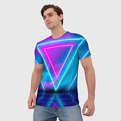 Футболка мужская Неоновые треугольники на горизонте, цвет: 3D-принт — фото 2