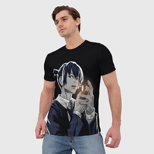 Мужская футболка Аки Хаякава на темном фоне / 3D-принт – фото 3
