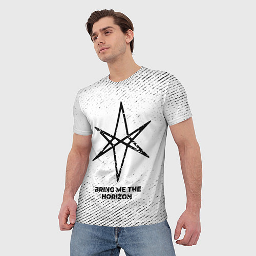 Мужская футболка Bring Me the Horizon с потертостями на светлом фон / 3D-принт – фото 3