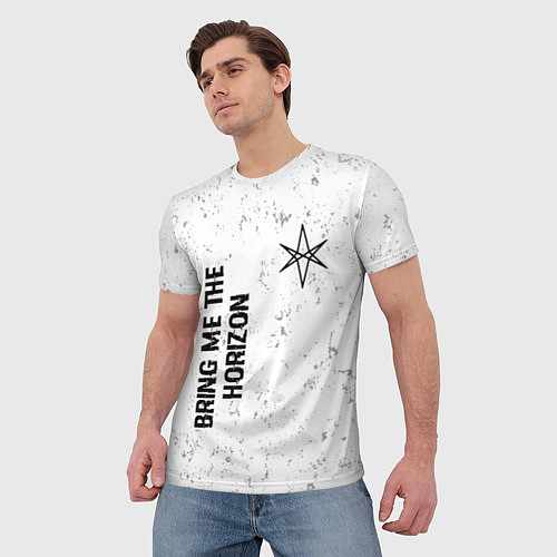 Мужская футболка Bring Me the Horizon glitch на светлом фоне: надпи / 3D-принт – фото 3