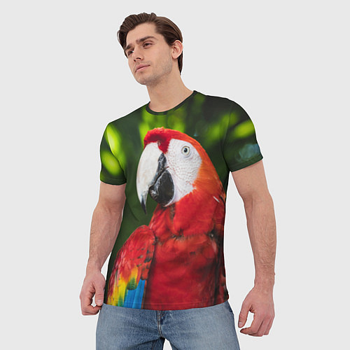 Мужская футболка Красный попугай Ара / 3D-принт – фото 3