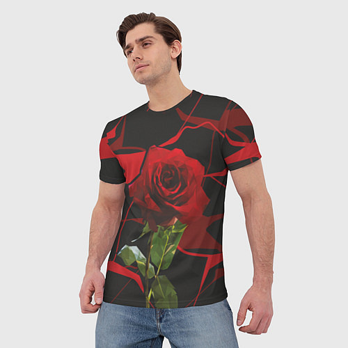 Мужская футболка Одинокая красная роза / 3D-принт – фото 3