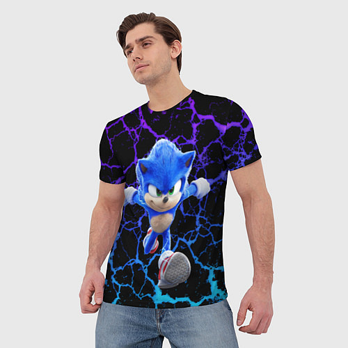 Мужская футболка Sonic неоновый мрамор / 3D-принт – фото 3