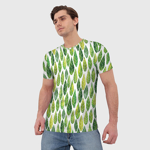 Мужская футболка Акварельные листья / 3D-принт – фото 3