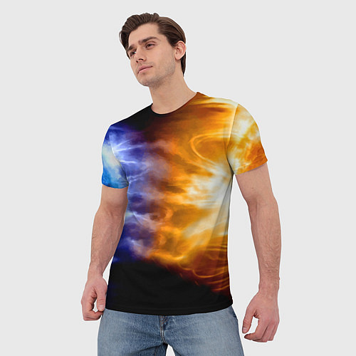 Мужская футболка Борьба двух стихий - лёд и пламя / 3D-принт – фото 3