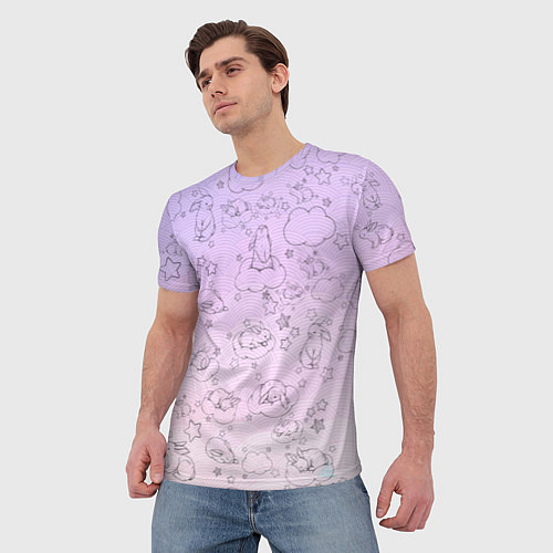 Мужская футболка Зайчики в облачках / 3D-принт – фото 3