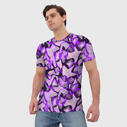Мужская футболка Сиренево-серый абстрактный пятнистый узор / 3D-принт – фото 3