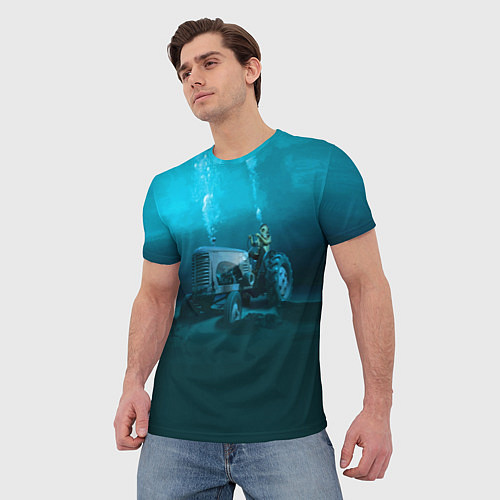 Мужская футболка Аквалангист-тракторист на дне океана / 3D-принт – фото 3