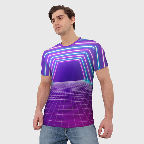 Мужская футболка Вход в неоновый портал / 3D-принт – фото 3