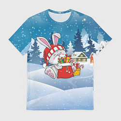 Футболка мужская Зайчик с новогодними подарками, цвет: 3D-принт