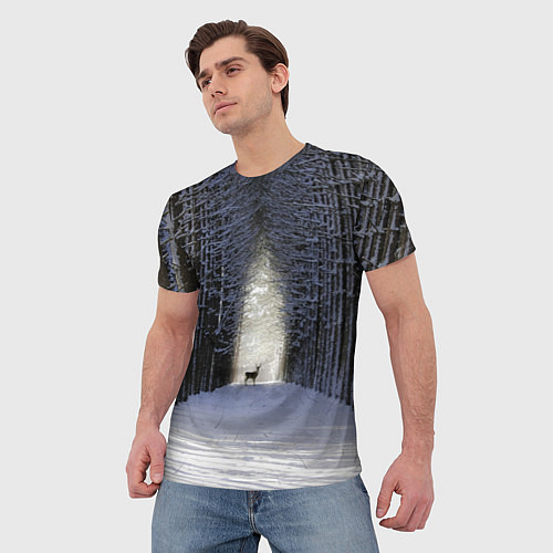 Мужская футболка Олень в зимнем лесу / 3D-принт – фото 3