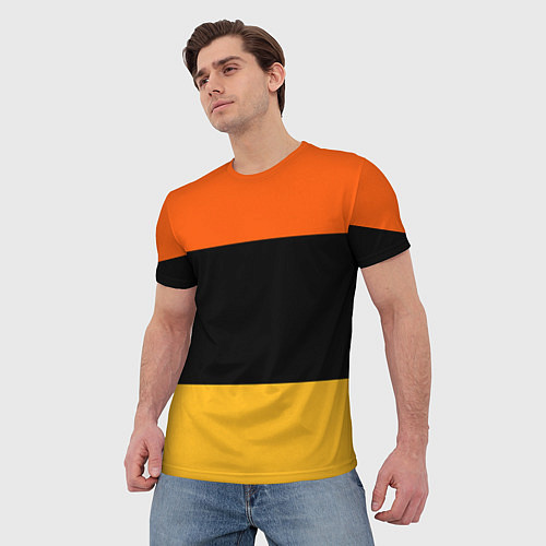 Мужская футболка Полосатый оранжевый с черной и белой полосой / 3D-принт – фото 3