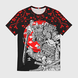Футболка мужская Самурай и сакура на черном фоне, цвет: 3D-принт