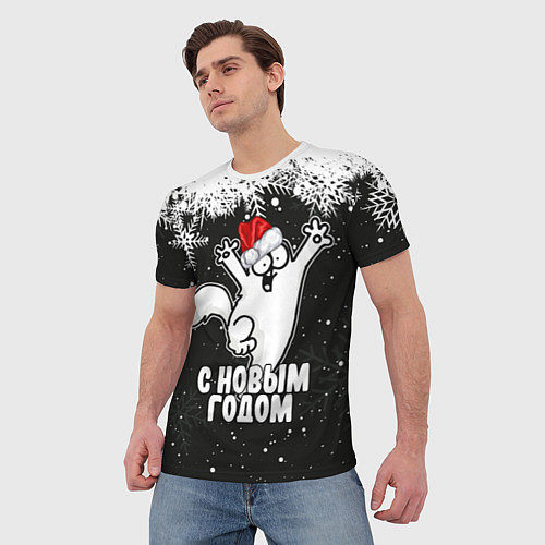 Мужская футболка С Новым годом - кот Саймона и снежинки / 3D-принт – фото 3