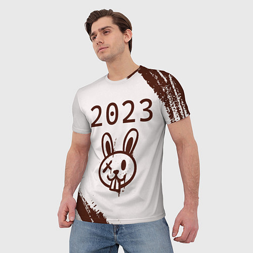 Мужская футболка НГ Кролик в стиле граффити на светлом / 3D-принт – фото 3