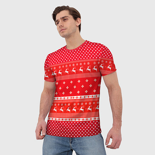 Мужская футболка Праздничный красный свитер / 3D-принт – фото 3