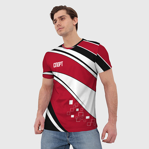 Мужская футболка Красно черная абстракция на белом спорт / 3D-принт – фото 3