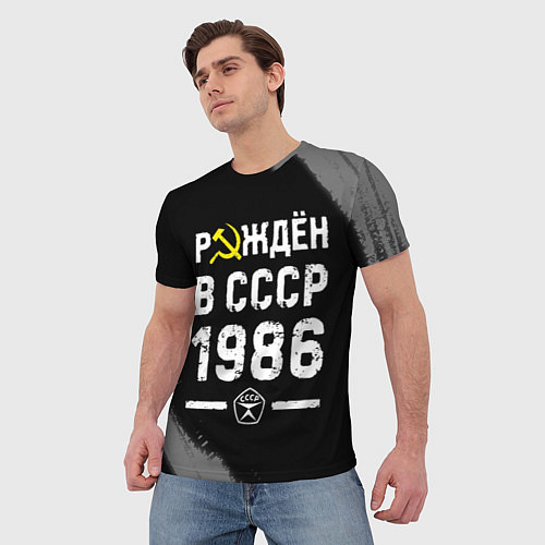 Мужская футболка Рождён в СССР в 1986 году на темном фоне / 3D-принт – фото 3