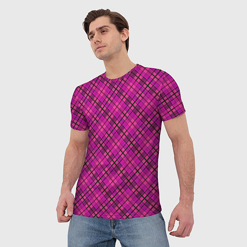 Мужская футболка Малиново розовый узор в клетку / 3D-принт – фото 3