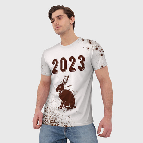 Мужская футболка 2023 Кролик силуэт на светлом / 3D-принт – фото 3