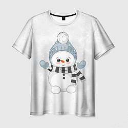Футболка мужская Милый снеговик и снежинки, цвет: 3D-принт