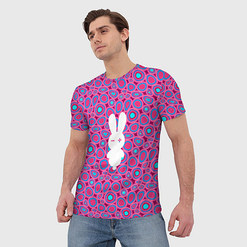 Мужская футболка Белый кролик на розовом - символ 2023 / 3D-принт – фото 3
