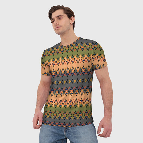 Мужская футболка Желто-оливковый полосатый орнамент / 3D-принт – фото 3