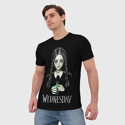 Мужская футболка Уэнсдэй на чёрном фоне / 3D-принт – фото 3