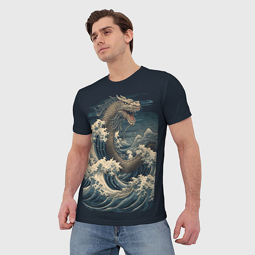 Мужская футболка Морской дракон в японском стиле / 3D-принт – фото 3