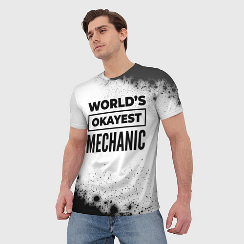 Мужская футболка Worlds okayest mechanic - white / 3D-принт – фото 3
