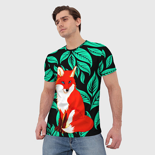 Мужская футболка Лиса на фоне листьев / 3D-принт – фото 3