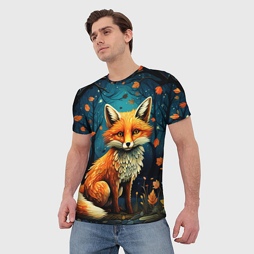 Мужская футболка Лиса в Folk Art стиле / 3D-принт – фото 3
