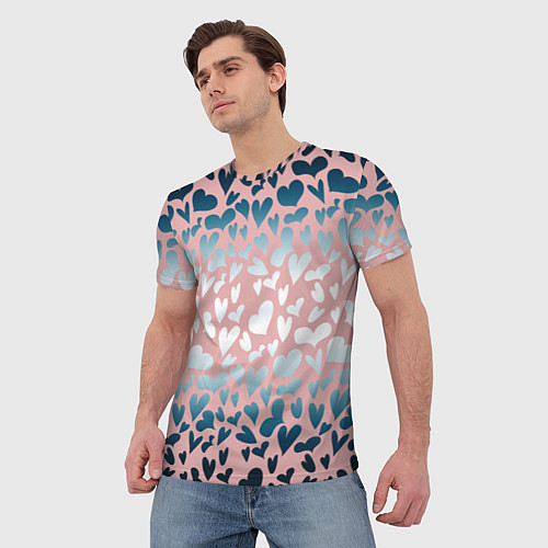 Мужская футболка Сердца розовые перламутровые паттерн / 3D-принт – фото 3