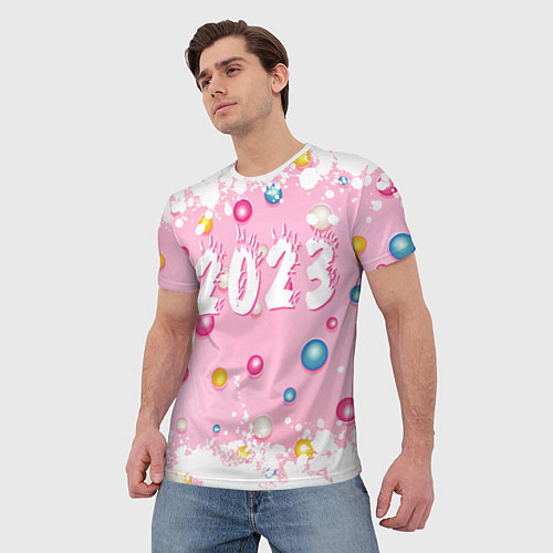 Мужская футболка White and pink 2023 / 3D-принт – фото 3