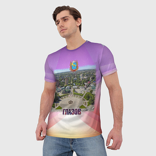 Мужская футболка Глазов - Площадь Свободы и вокзал / 3D-принт – фото 3