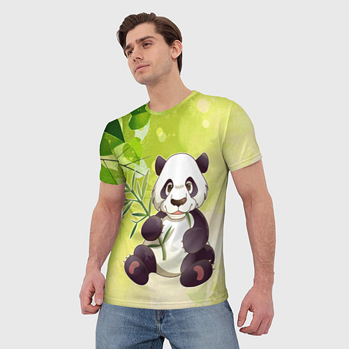Мужская футболка Панда на фоне листьев / 3D-принт – фото 3