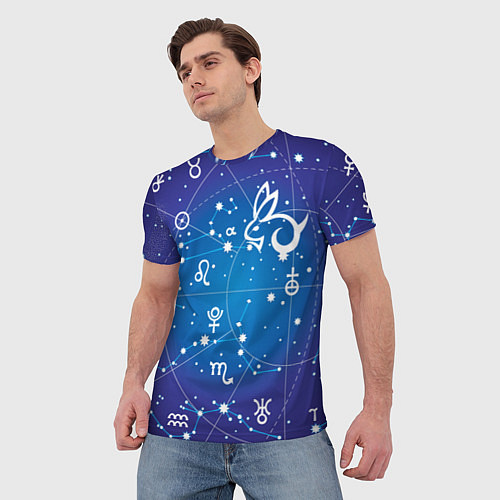 Мужская футболка Кролик символ 2023 на карте звездного неба / 3D-принт – фото 3