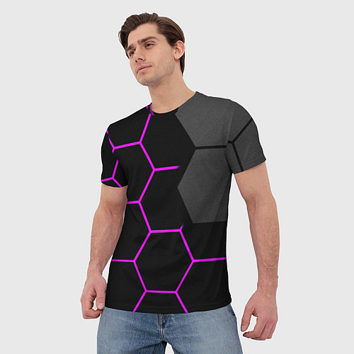 Мужская футболка Крупные неоновые соты / 3D-принт – фото 3