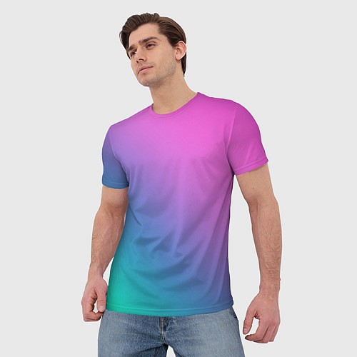 Мужская футболка Розовый с бирюзовым и синим градиент / 3D-принт – фото 3