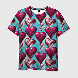 Футболка мужская Паттерн красные абстрактные сердца, цвет: 3D-принт