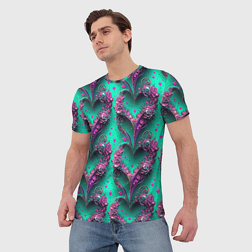 Мужская футболка Паттерн сердца из цветов / 3D-принт – фото 3