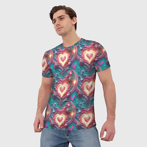 Мужская футболка Паттерн пылающие сердца / 3D-принт – фото 3