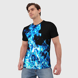 Футболка мужская Красивый неоновый синий огонь, цвет: 3D-принт — фото 2