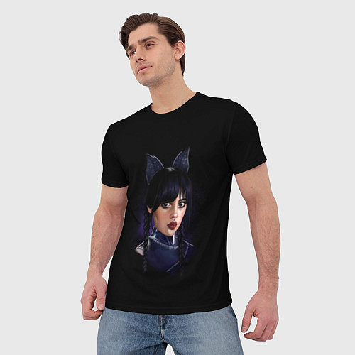 Мужская футболка Wednesday чёрная кошка / 3D-принт – фото 3
