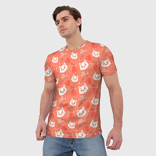 Мужская футболка Паттерн кот на персиковом фоне / 3D-принт – фото 3