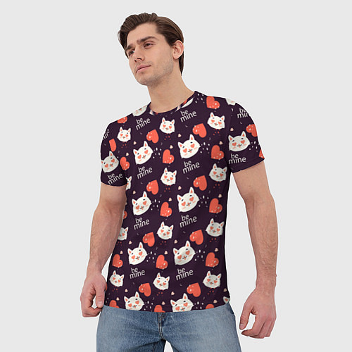 Мужская футболка Паттерн котика на темном фоне / 3D-принт – фото 3