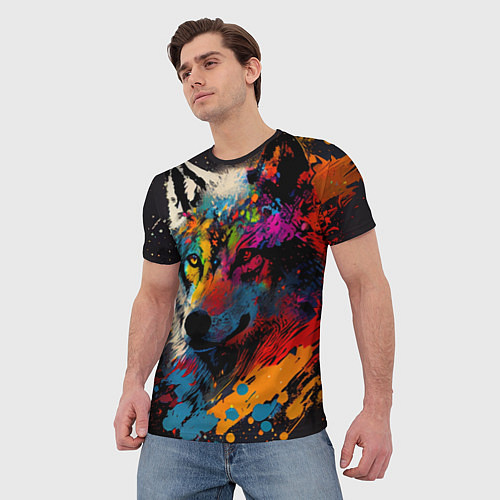 Мужская футболка Волк, яркие цвета / 3D-принт – фото 3