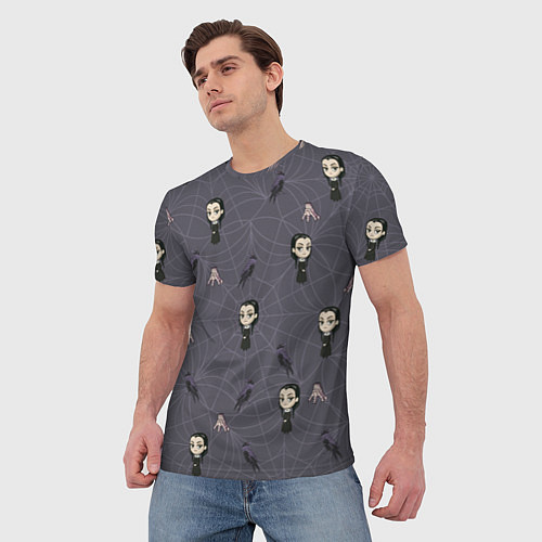 Мужская футболка Уэнсдей, Вещь и вороны - паттерн / 3D-принт – фото 3